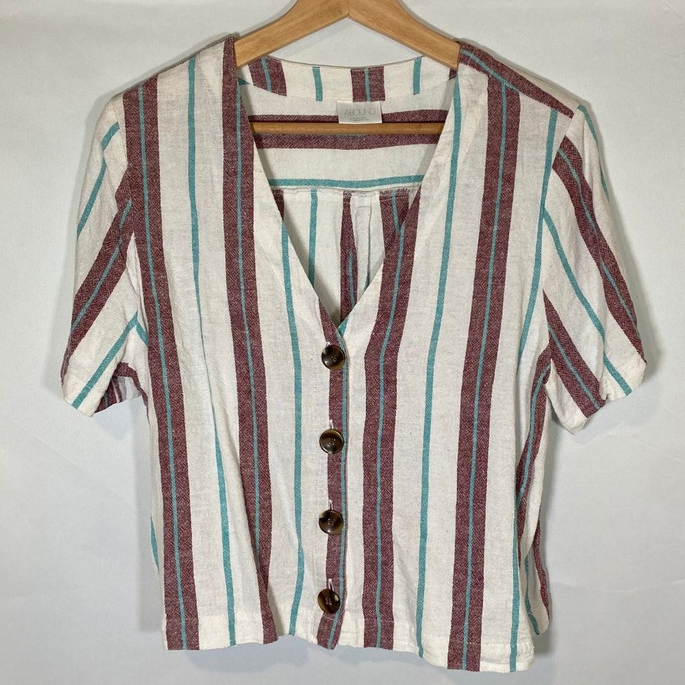 Abound Striped Button-up V-neck